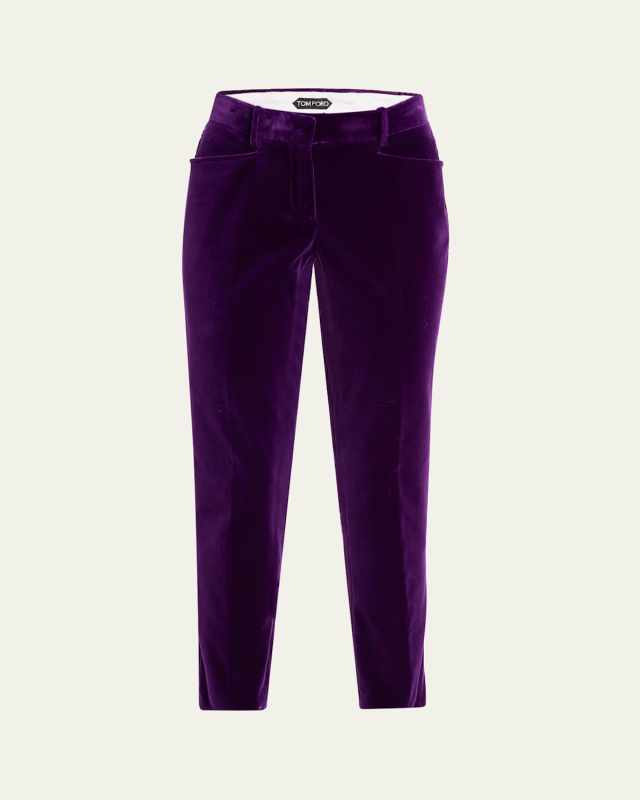 Velvet Slim-Leg Ankle Cigarette Trousers